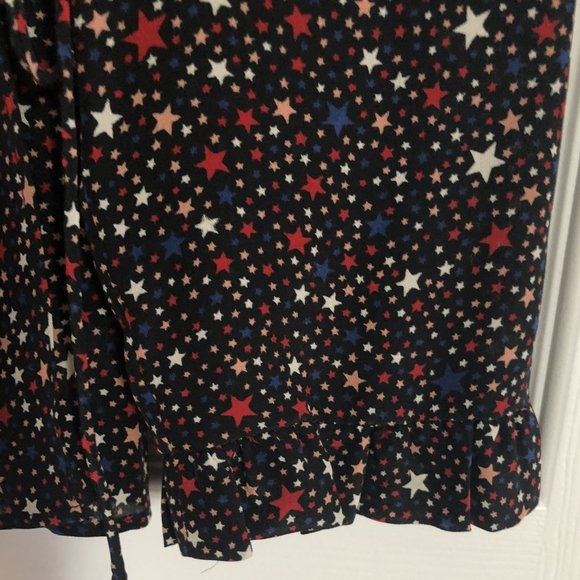 MADEWELL Long Sleeve Silk Ruffle-Hem Wrap Top in Starry Night SMALL - Picture 9 of 10